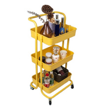 3 Tier Rolling Trolley AYellow ABS Basket Organizer Shelves Kitchen Bathroom Storage Cart